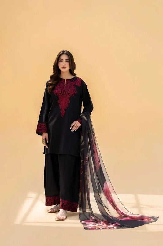 Black Embroidered Kurta Set with Dupatta for Women