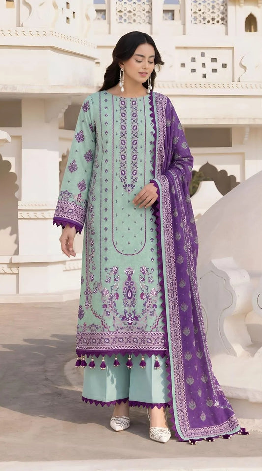 Purple Printed Lawn 3Pcs Set for Women