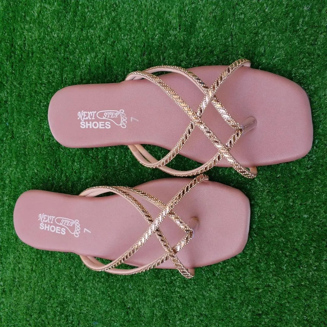 Trendy Gold Strap Flat Sandals for Women size 7 to 10
