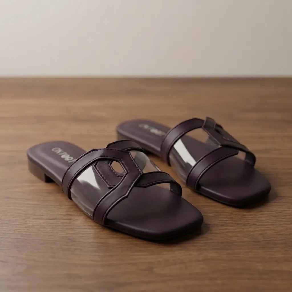 Stylish Transparent Flat - 067- Purple Size 36 to 41