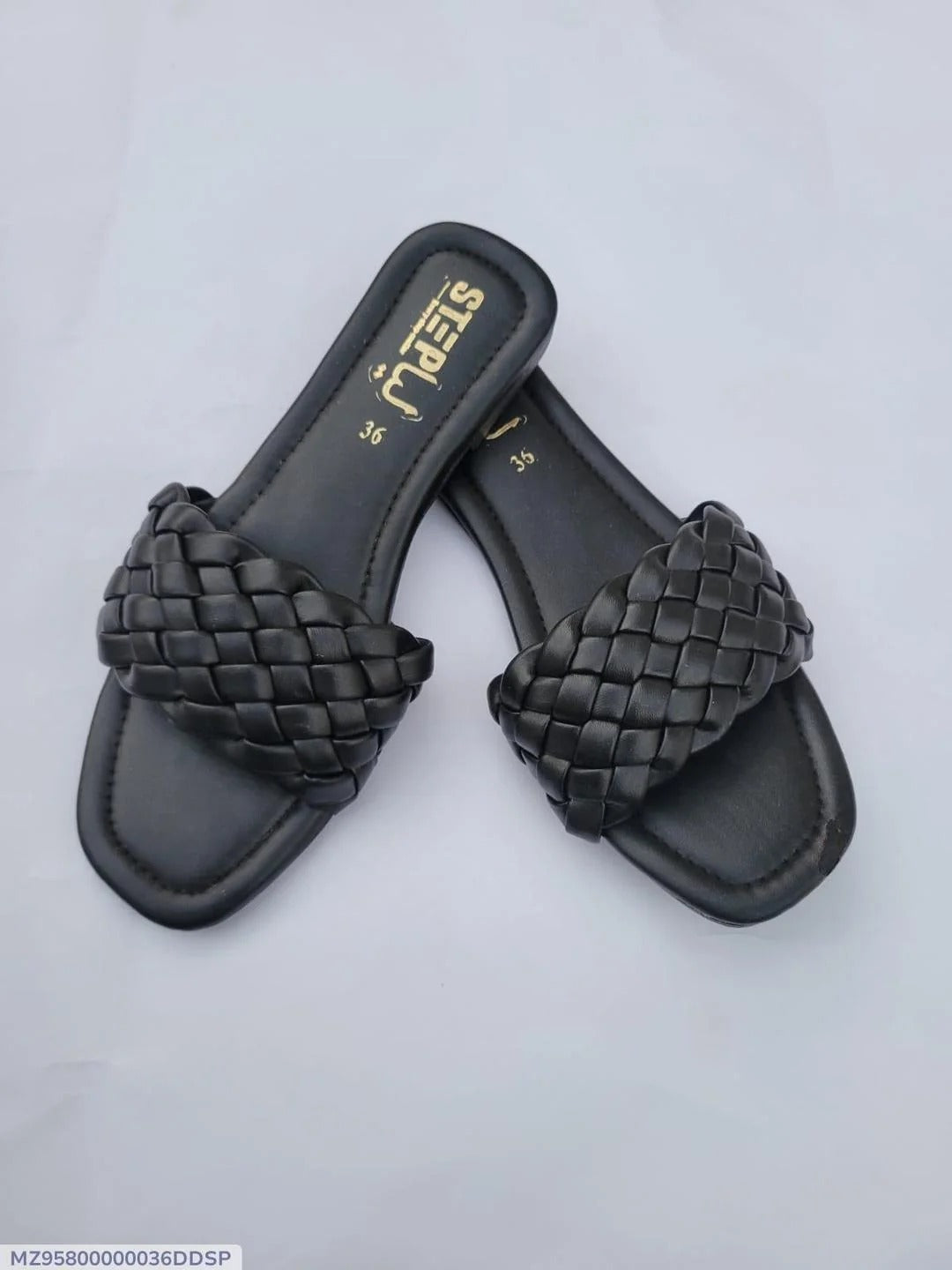 Black Woven Slipper Flat Shoes for Women