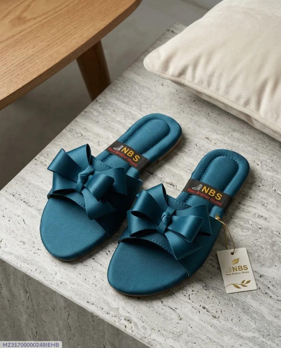 Women's Blue Bow Flat Slippers New Arriva l Size 8 to 11