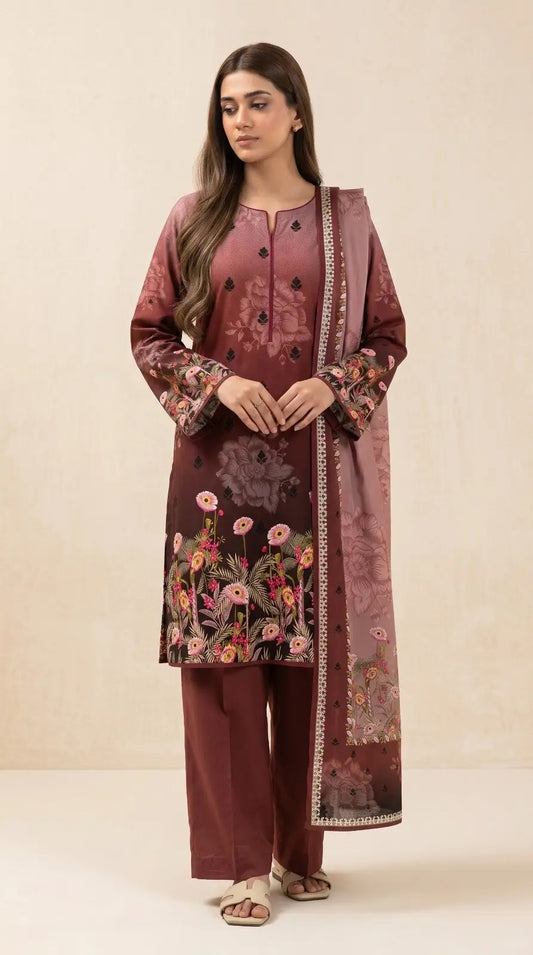 3 Pcs Women's Unstitched Printed Suit