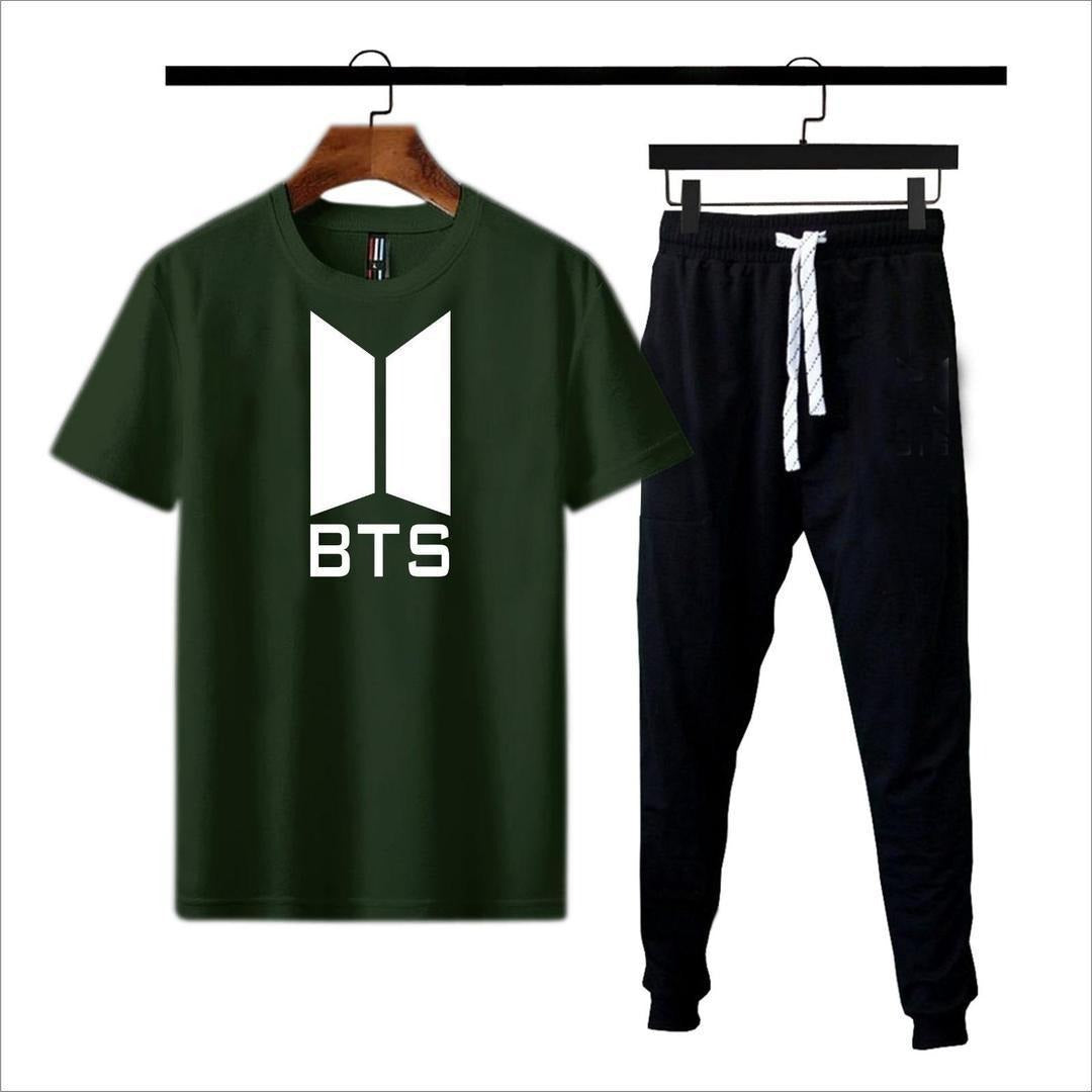 Men BTS Logo Green T-Shirt & Joggers Set