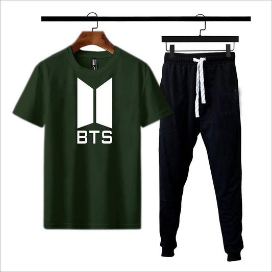 Men BTS Logo Green T-Shirt & Joggers Set
