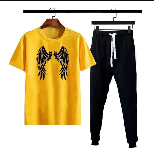 Men Cotton Printed Track Suit Yellow Angel Wing Medium to XL