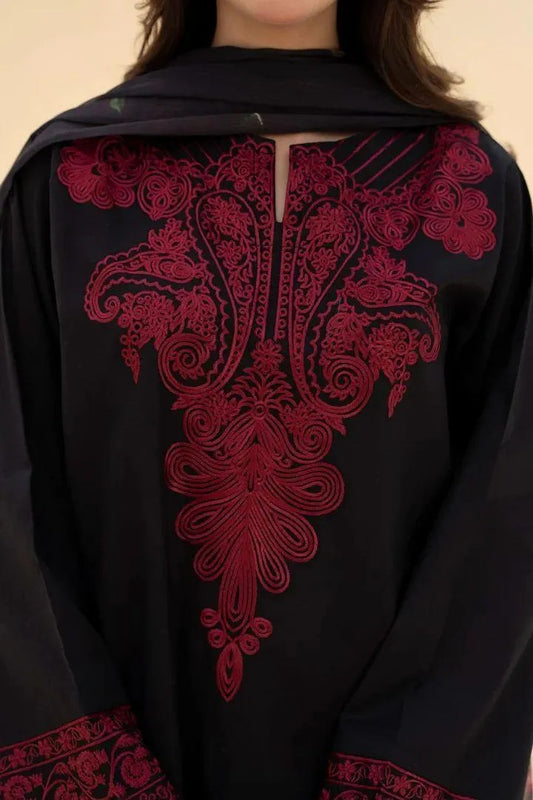Black Embroidered Kurta Set with Dupatta for Women