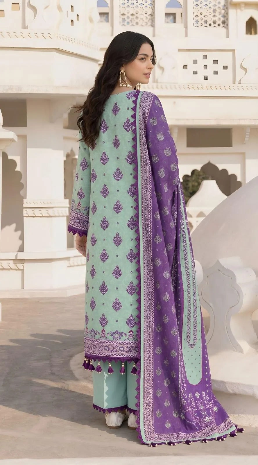 Purple Printed Lawn 3Pcs Set for Women