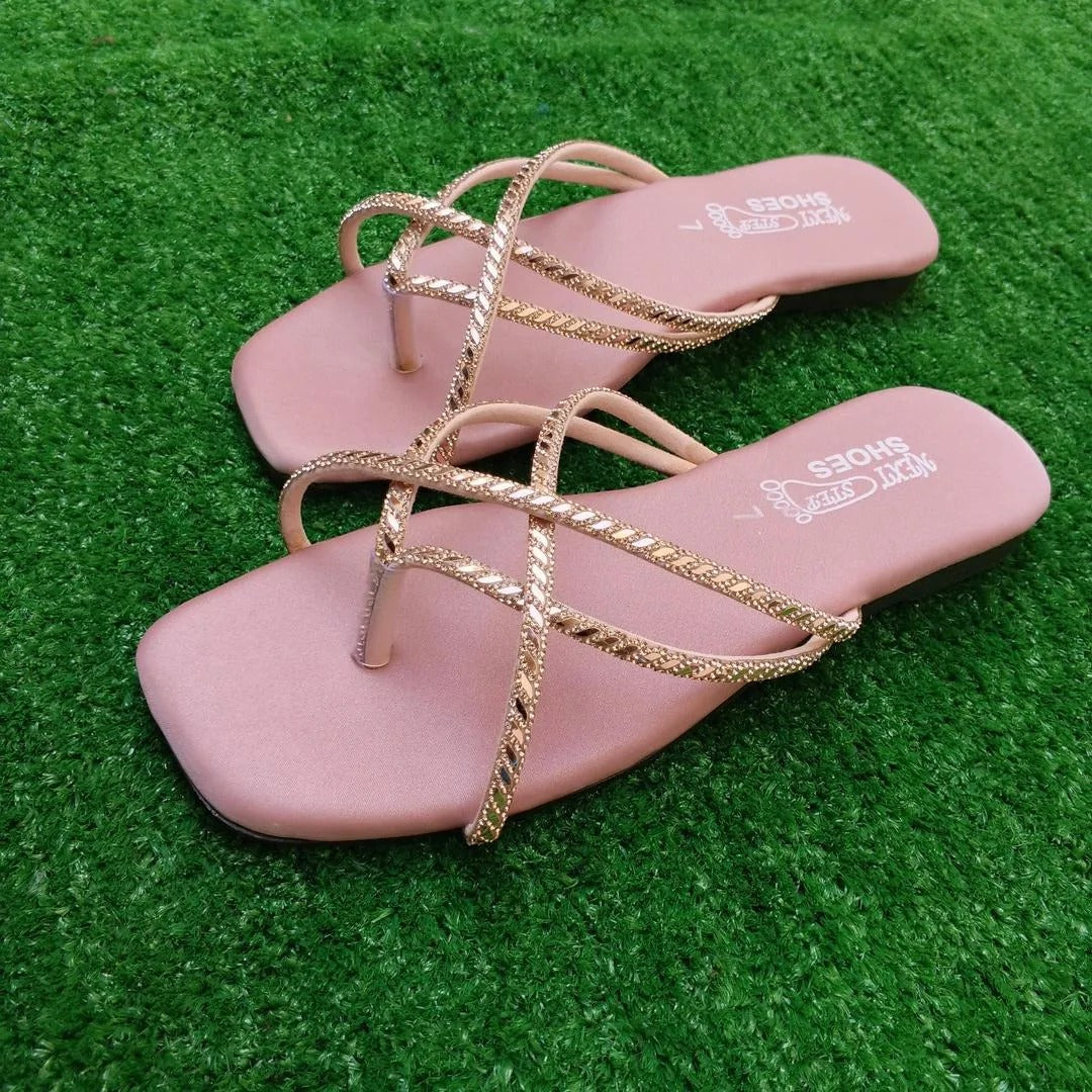 Trendy Gold Strap Flat Sandals for Women size 7 to 10