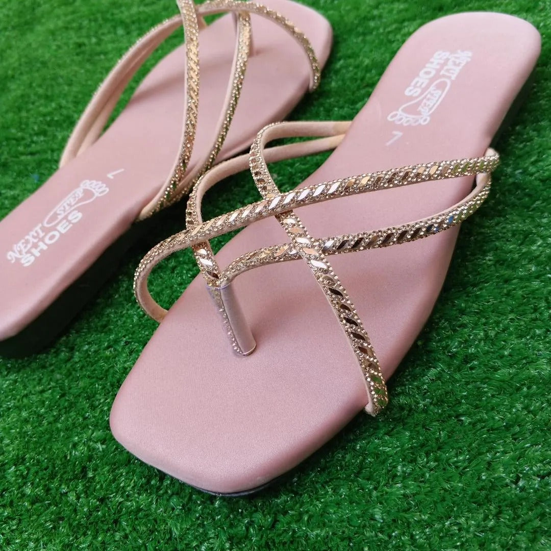 Trendy Gold Strap Flat Sandals for Women size 7 to 10