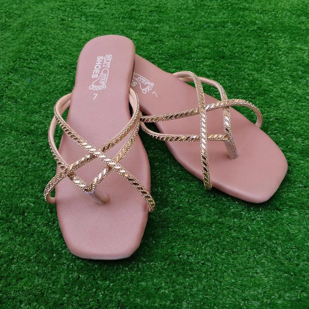 Trendy Gold Strap Flat Sandals for Women size 7 to 10