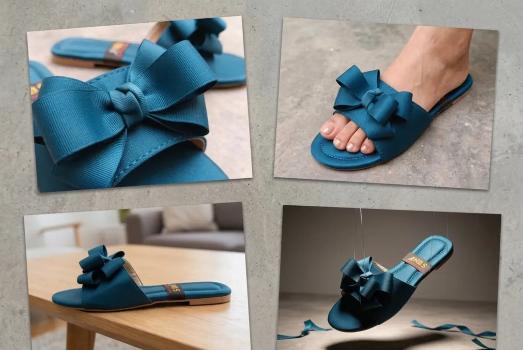 Women's Blue Bow Flat Slippers New Arriva l Size 8 to 11