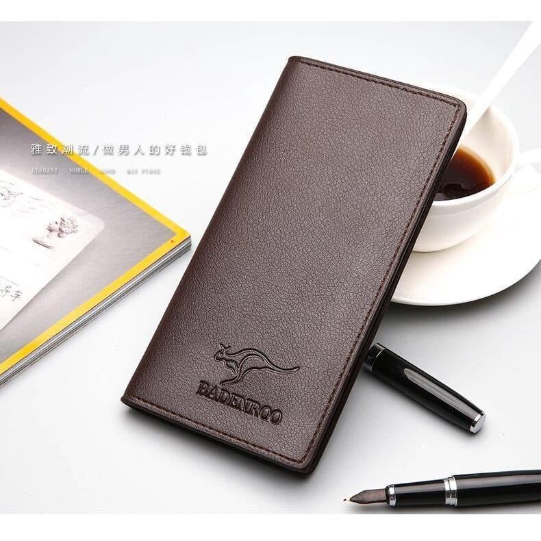 Men's PU Leather Bi-Fold Wallet Brown Black Slim