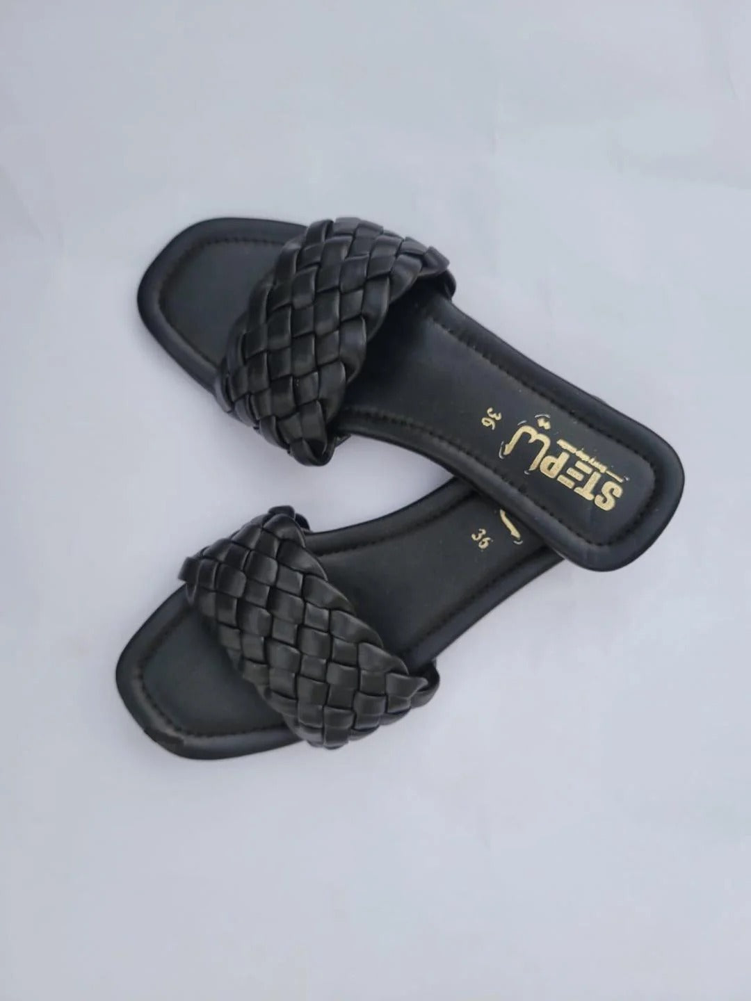 Black Woven Slipper Flat Shoes for Women