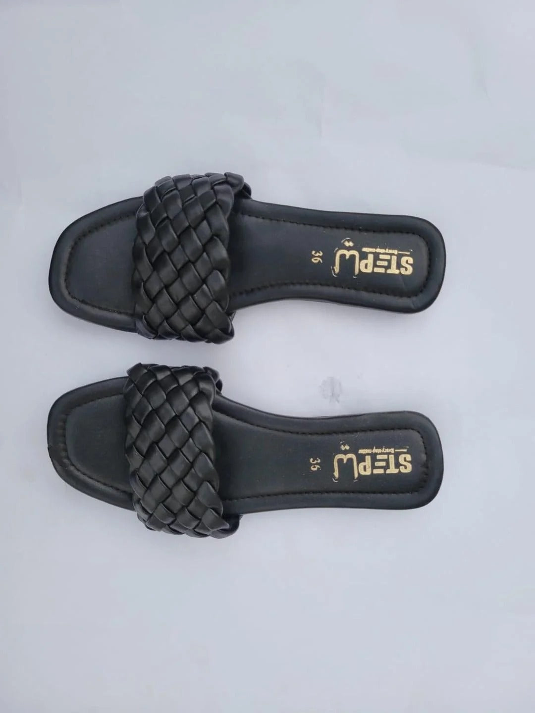 Black Woven Slipper Flat Shoes for Women